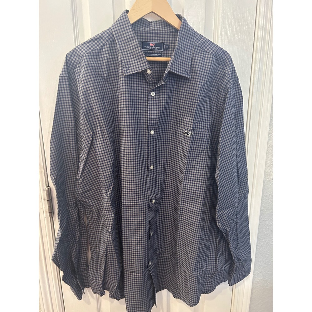 Vineyard‎ Vines Mens Classic Fit Tucker Shirt Blue Grey Gingham XXL Long Sleeve